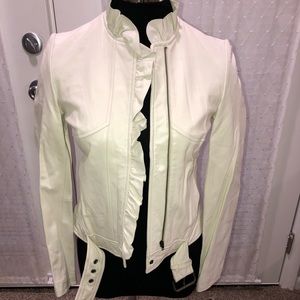 Leather ruffle jacket